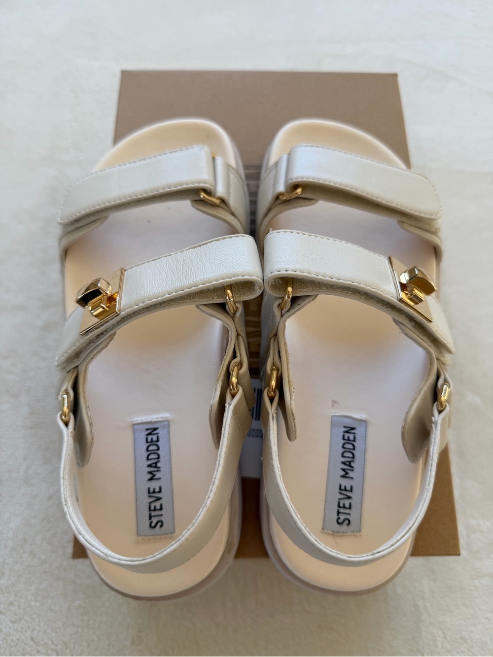 Steve Madden Bone Leather Strappy Sandals with Gold Hardware - Picture 8 of 8